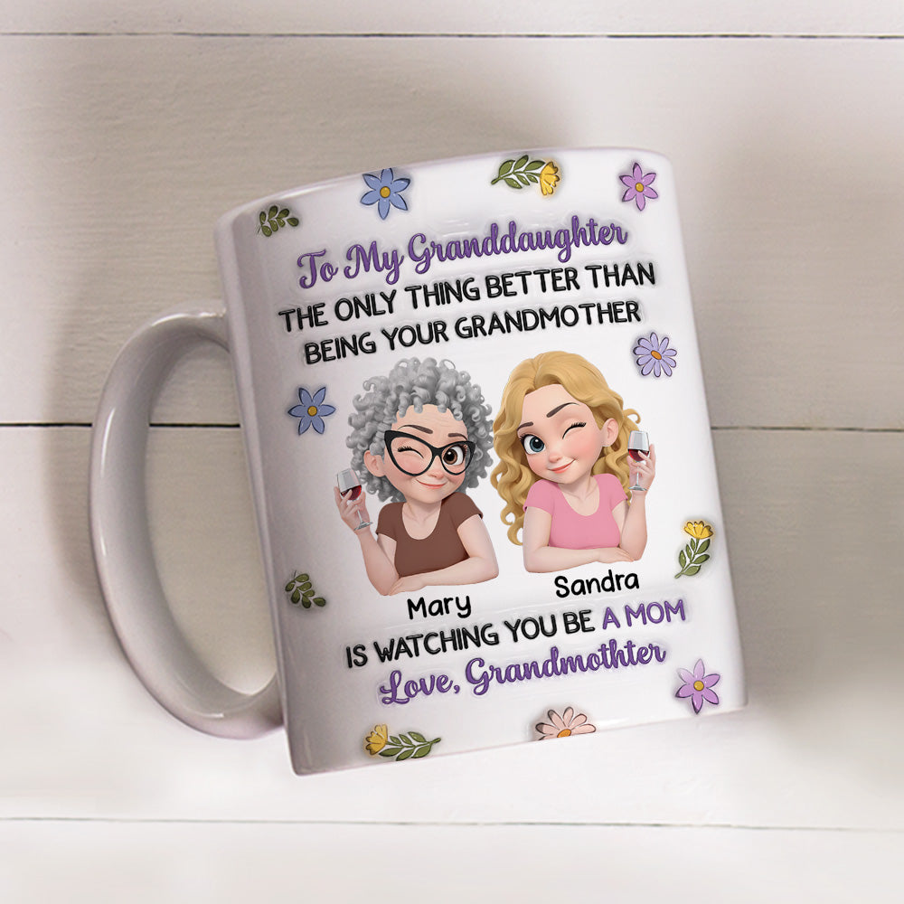 Custom Christmas & Birthday Gift for Granddaughter • Linked Together Granddaughter Cartoon - Personalized 3D Inflated Effect Mug