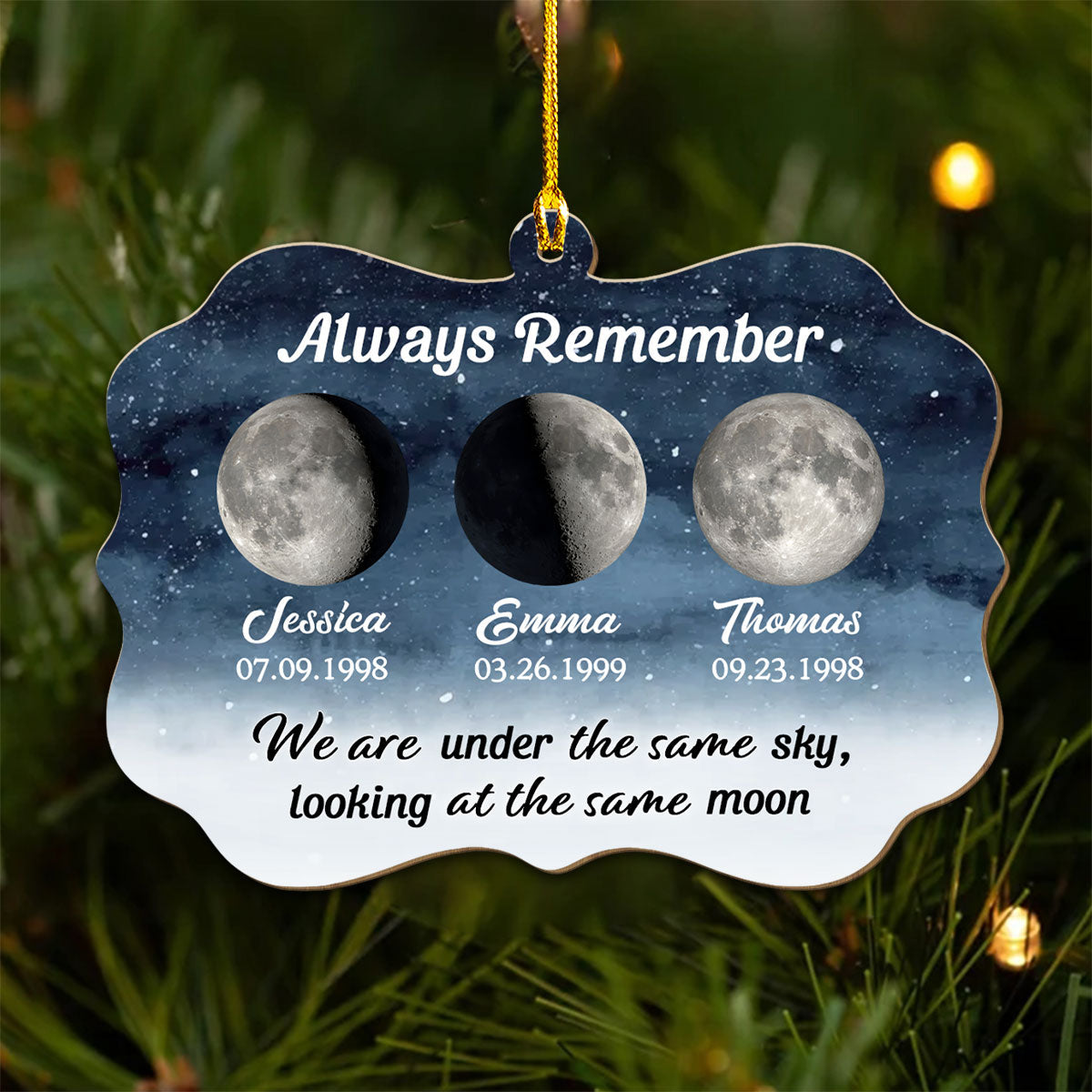Custom Family Ornament, Christmas Gift for Family Members •  Looking At The Same Moon - Personalized Wood Ornament