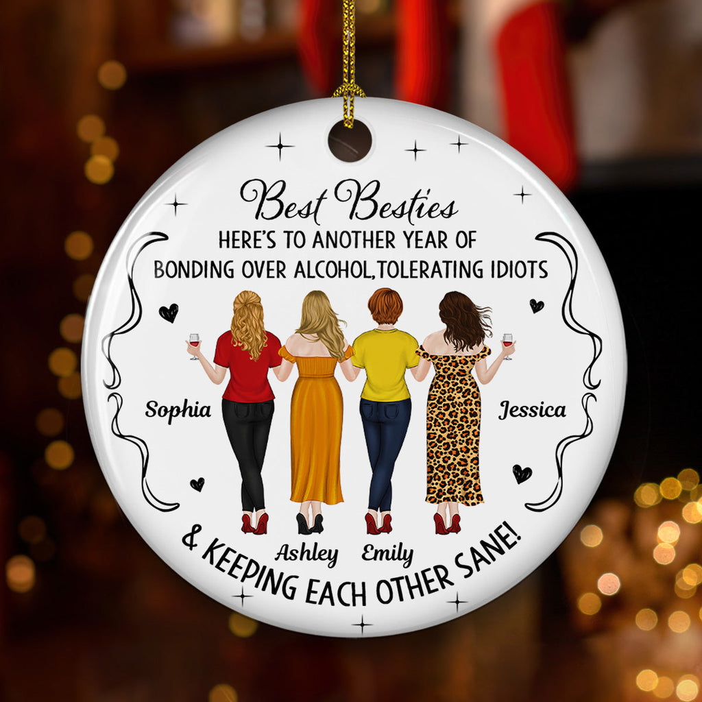 Custom Friendship Christmas Ornament, Best Friend Gift •  Tolerating Idiots Club - Personalized Ceramic Ornament