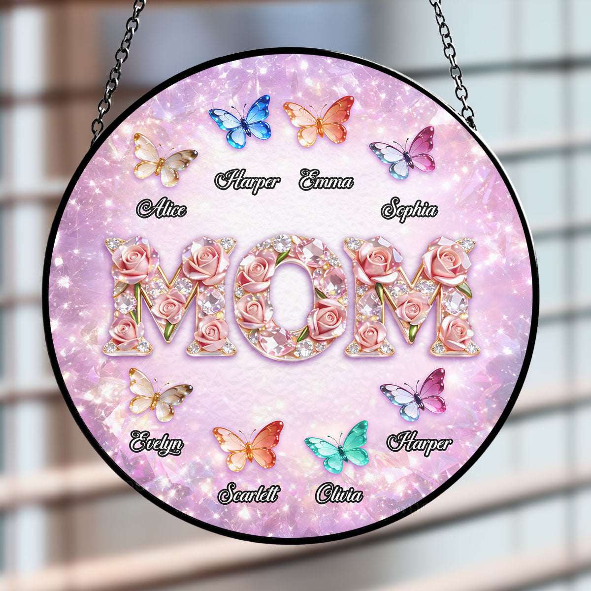 Custom Grandma Hanging Decor, Mother's Day Birthday Gifts • Grandma Loves Grandkids - Personalized Window Hanging Suncatcher