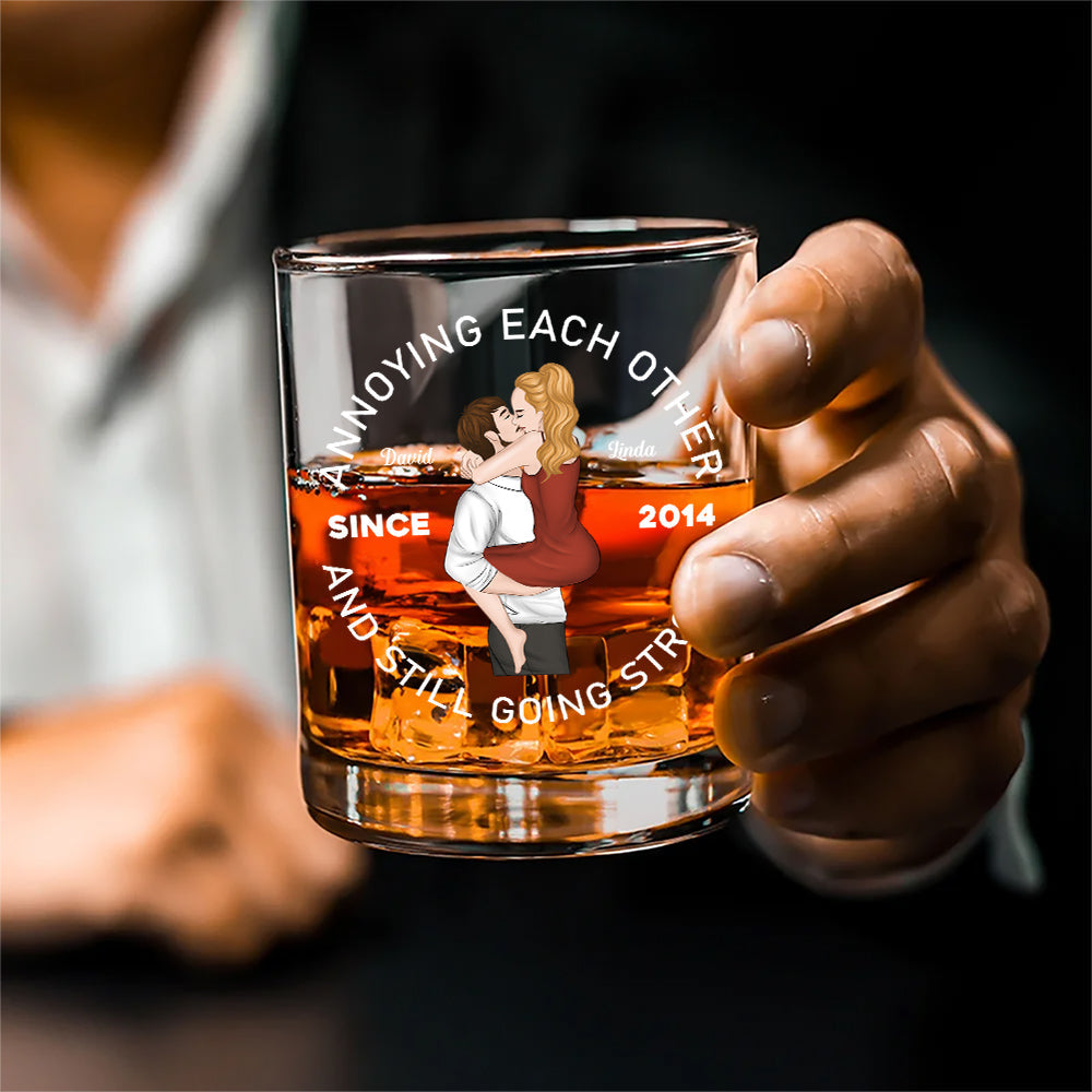Custom Christmas Anniversary Birthday Drinkware Gifts for Couple • Annoying Each Other - Personalized Whiskey Glass