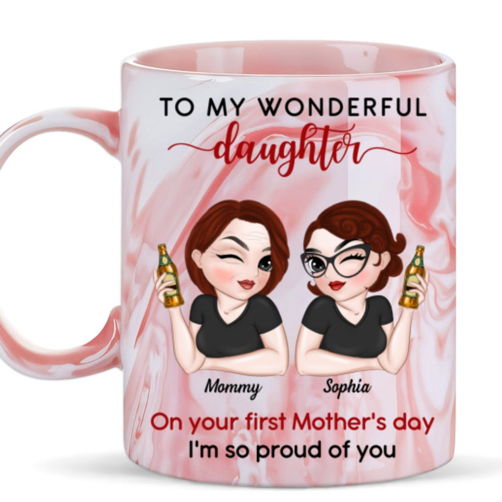 Custom First Mother's Day for Daughter, Christmas Gift for New Mom • To My Amazing Daughter - Personalized Pink Marble Mug