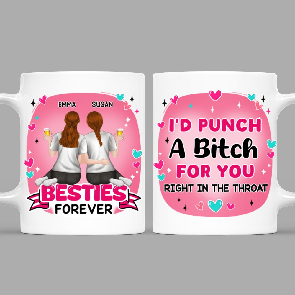 Custom Best Friend, Christmas & Birthday Friendship Keepsake Gift • Right In The Throat Bestie - Personalized Coffee Mug