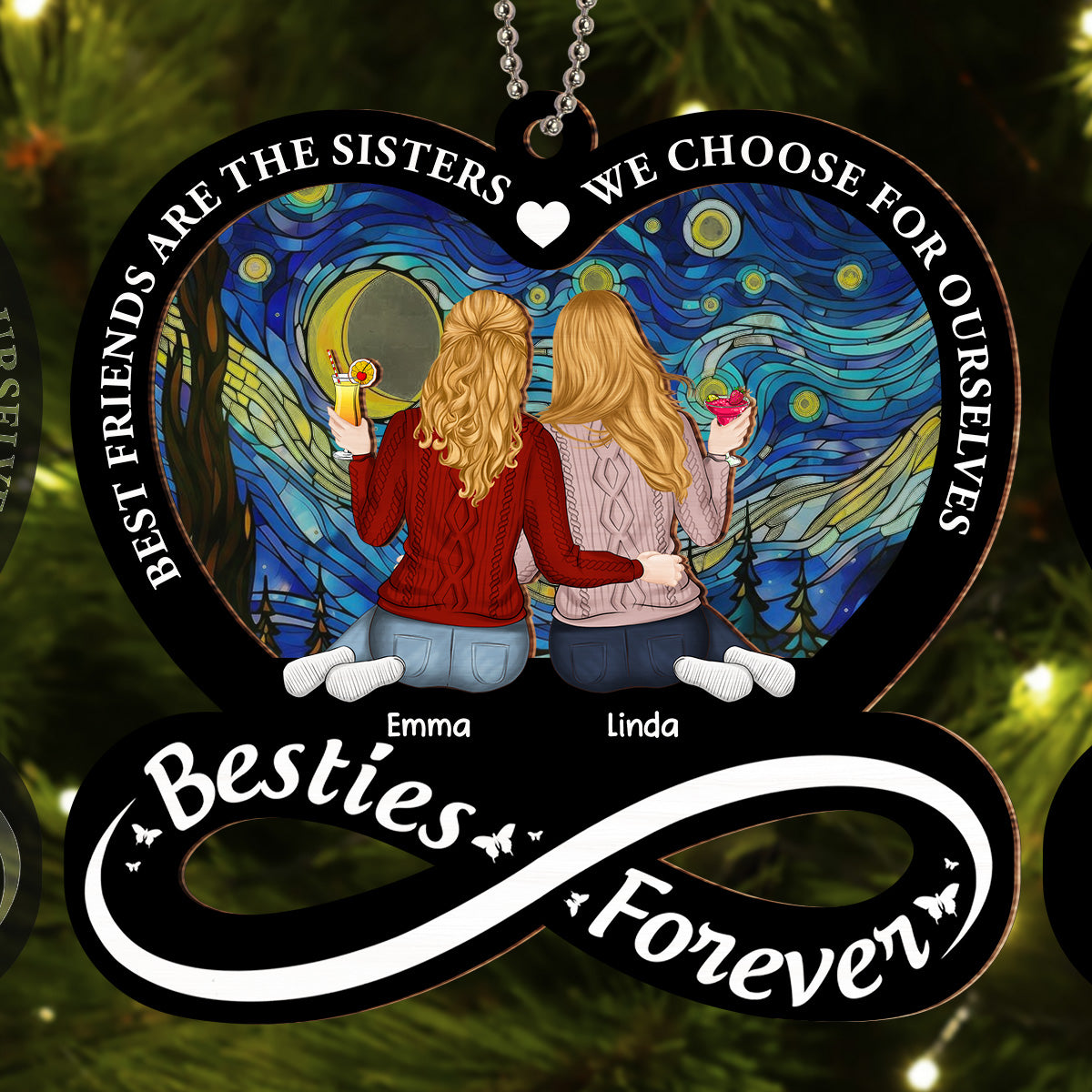 Custom Friendship Christmas Ornament, Best Friend Gift •  Not Sisters By Blood But Sisters By Heart - Personalized Suncatcher Ornament