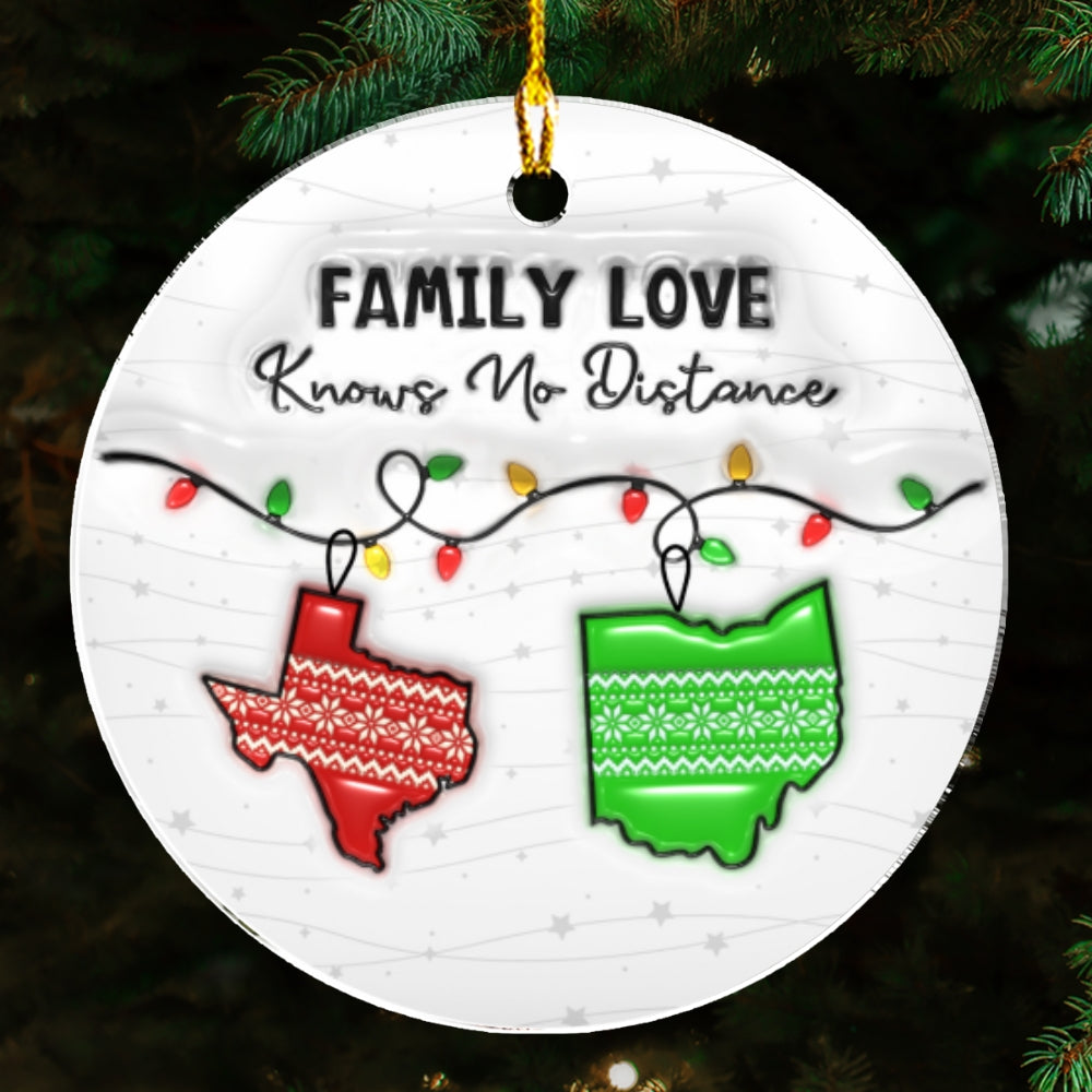 Custom Keepsake Christmas Ornament •  Family Love Knows No Distance - Personalized 3D Inflated Effect Acrylic Ornament