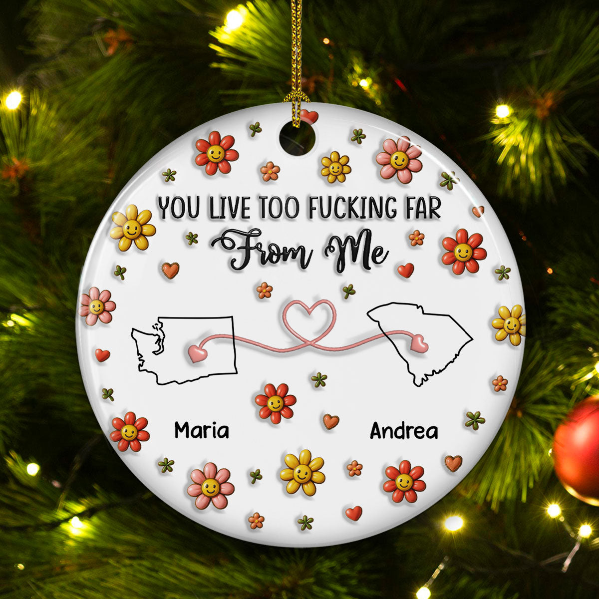 Custom Friendship Christmas Ornament, Best Friend Gift •  Being Apart Really Sucks Sometimes - Personalized 3D Inflated Effect Ceramic Ornament
