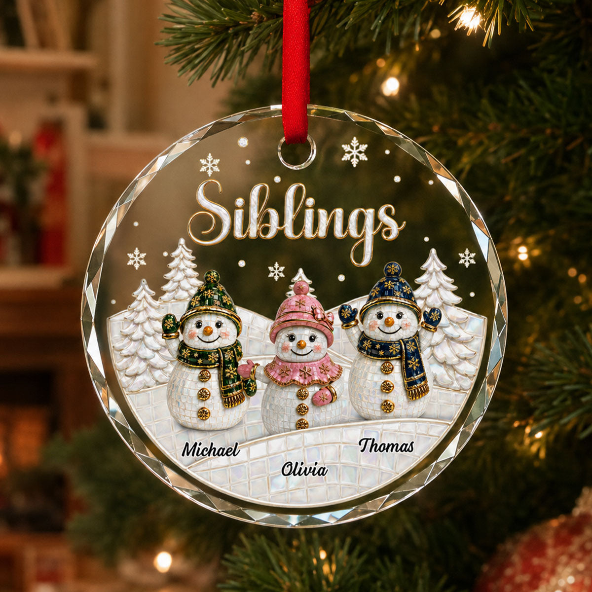 Custom Brothers & Sisters Christmas Ornament •  Forever Connected - Personalized Glass Ornament