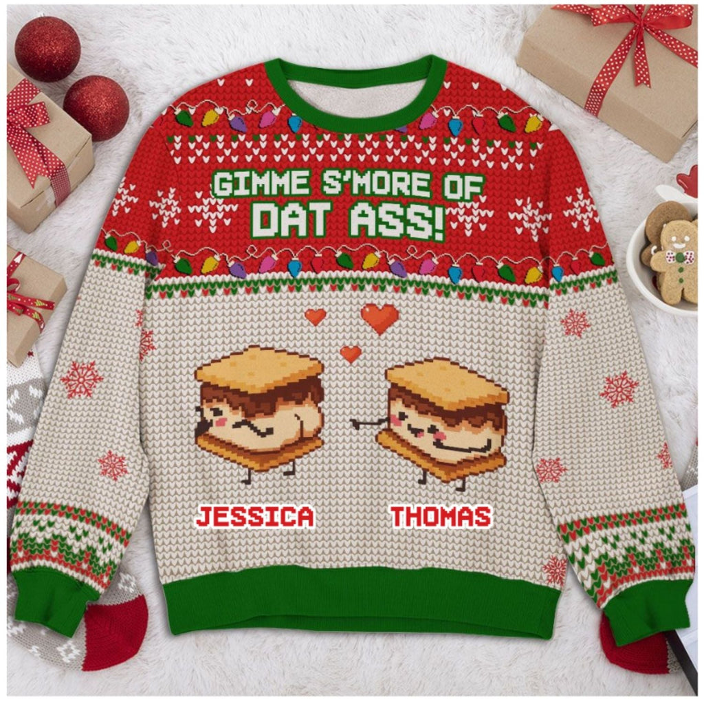 Custom Name Couple Christmas Sweatshirt, Anniversary Gift • Gimme Some More - Personalized All-Over-Print Sweatshirt