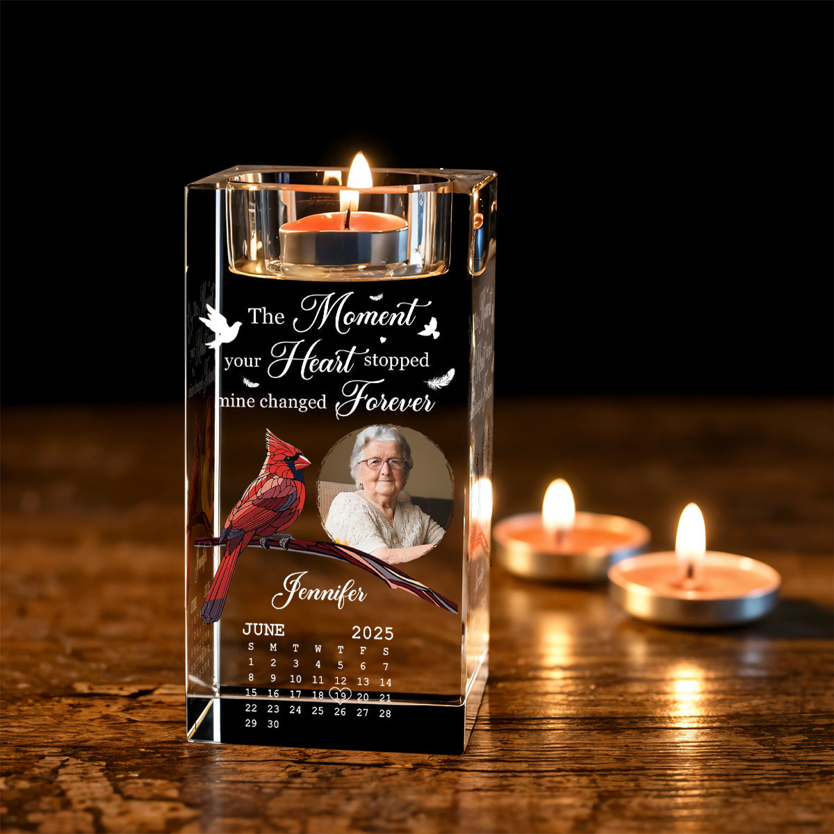 The Moment Your Heart Stopped - Personalized Crystal Candle Holder