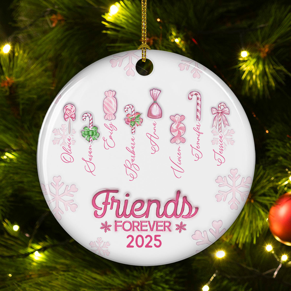 Custom Friendship Christmas Ornament, Best Friend Gift •  Friends Forever Christmas Candy - Personalized 3D Inflated Effect Ceramic Ornament