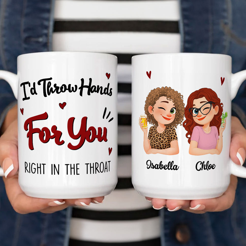 Custom Best Friend, Christmas & Birthday Friendship Keepsake Gift • Throw Hands Besties - Personalized Coffee Mug