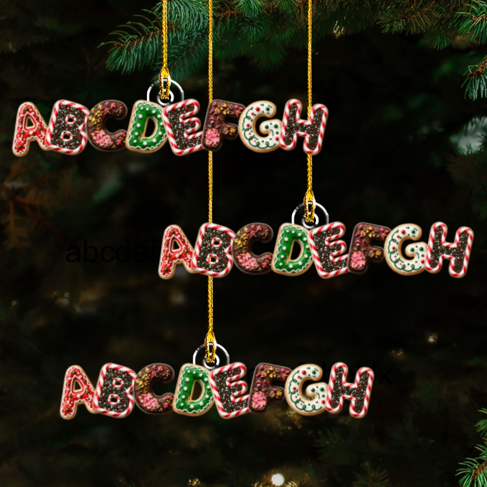 Custom Letter Christmas Ornament & Stocking Tag with Name • Gingerbread Name - Personalized Acrylic Ornament