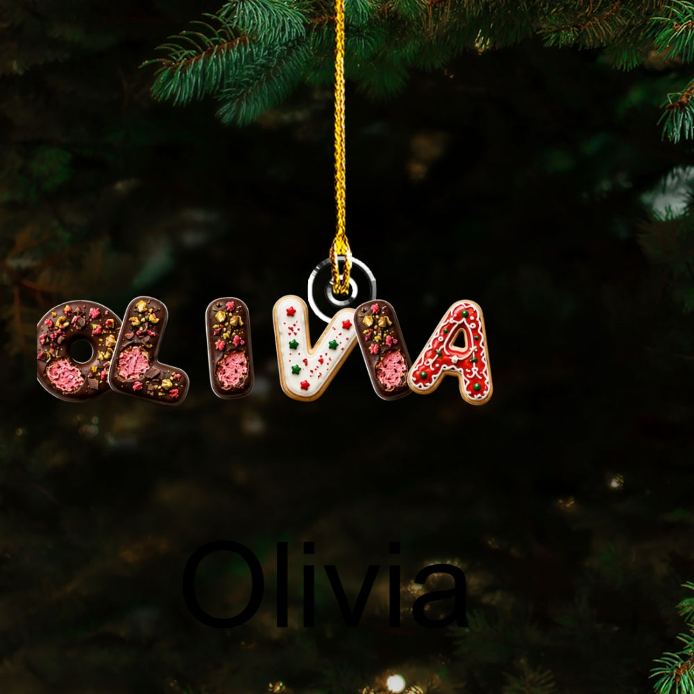 Custom Letter Christmas Ornament & Stocking Tag with Name • Gingerbread Name - Personalized Acrylic Ornament