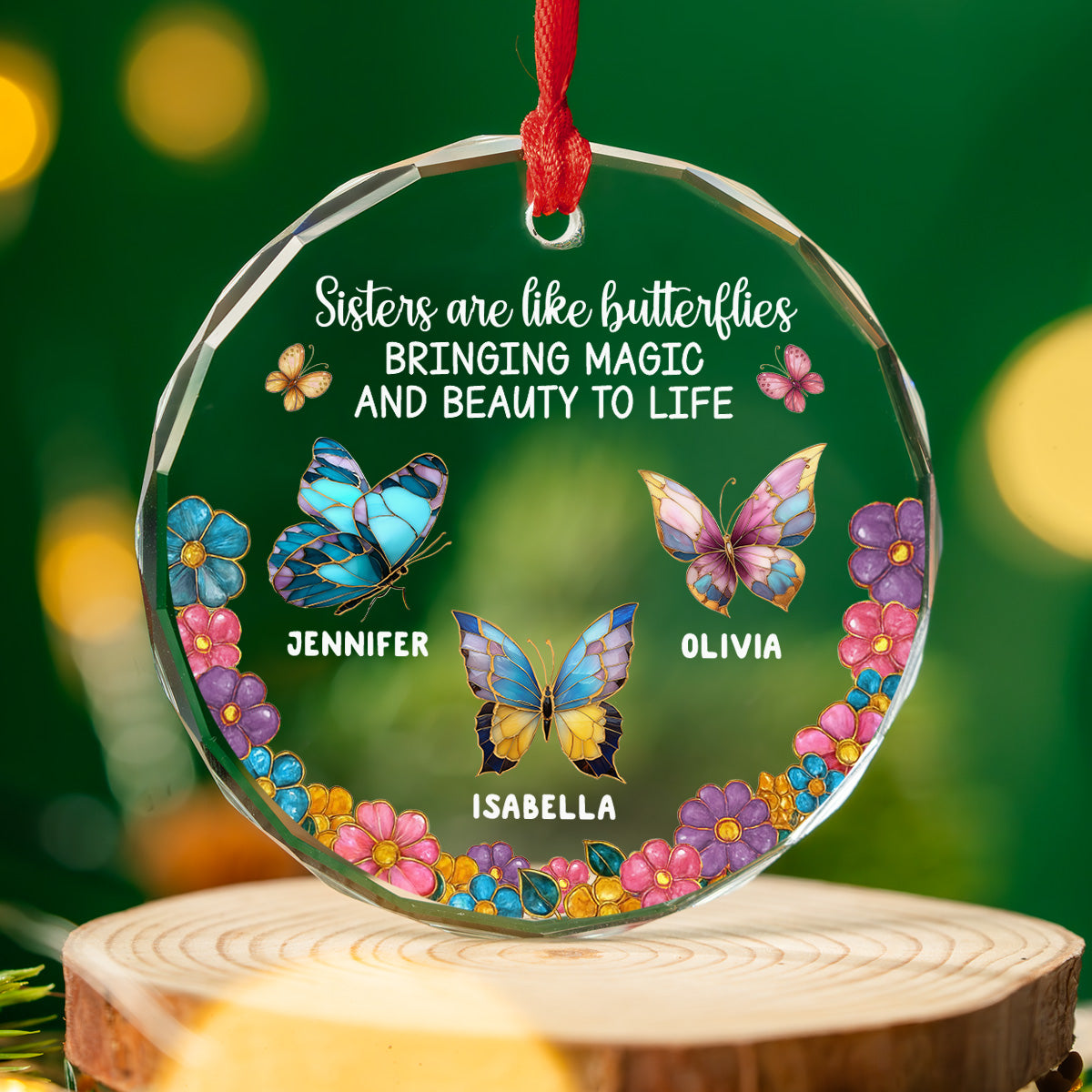 Custom Sister Christmas Ornament •  Beauty And Magic - Personalized Glass Ornament