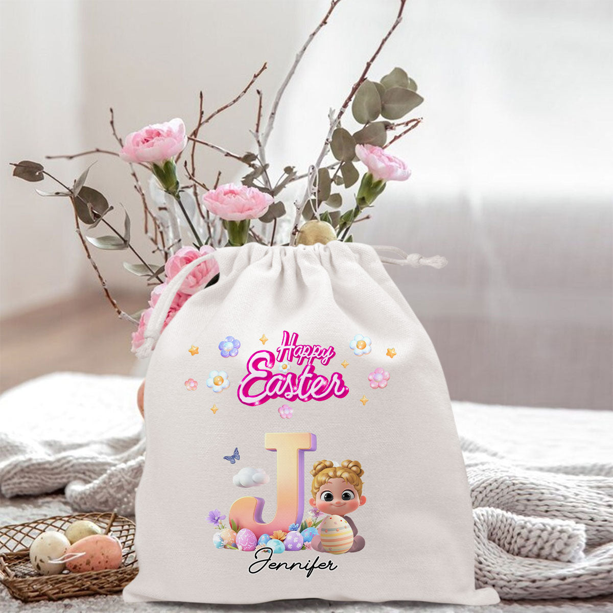 Easter Joy And Bunny Hugs - Personalized Favor Bag