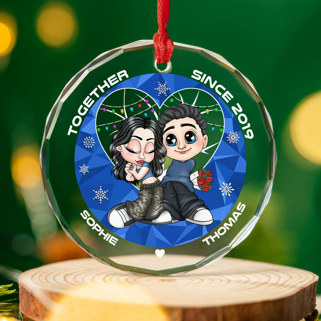 Custom Couple Christmas Ornament, Anniversary Gift •  You & Me Together Since - Personalized Glass Ornament