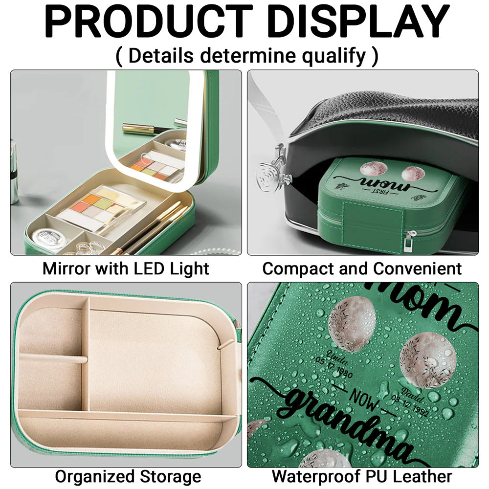 First Mom Now Grandma Floral Birth Moon - Personalized Jewelry Box With LED Mirror