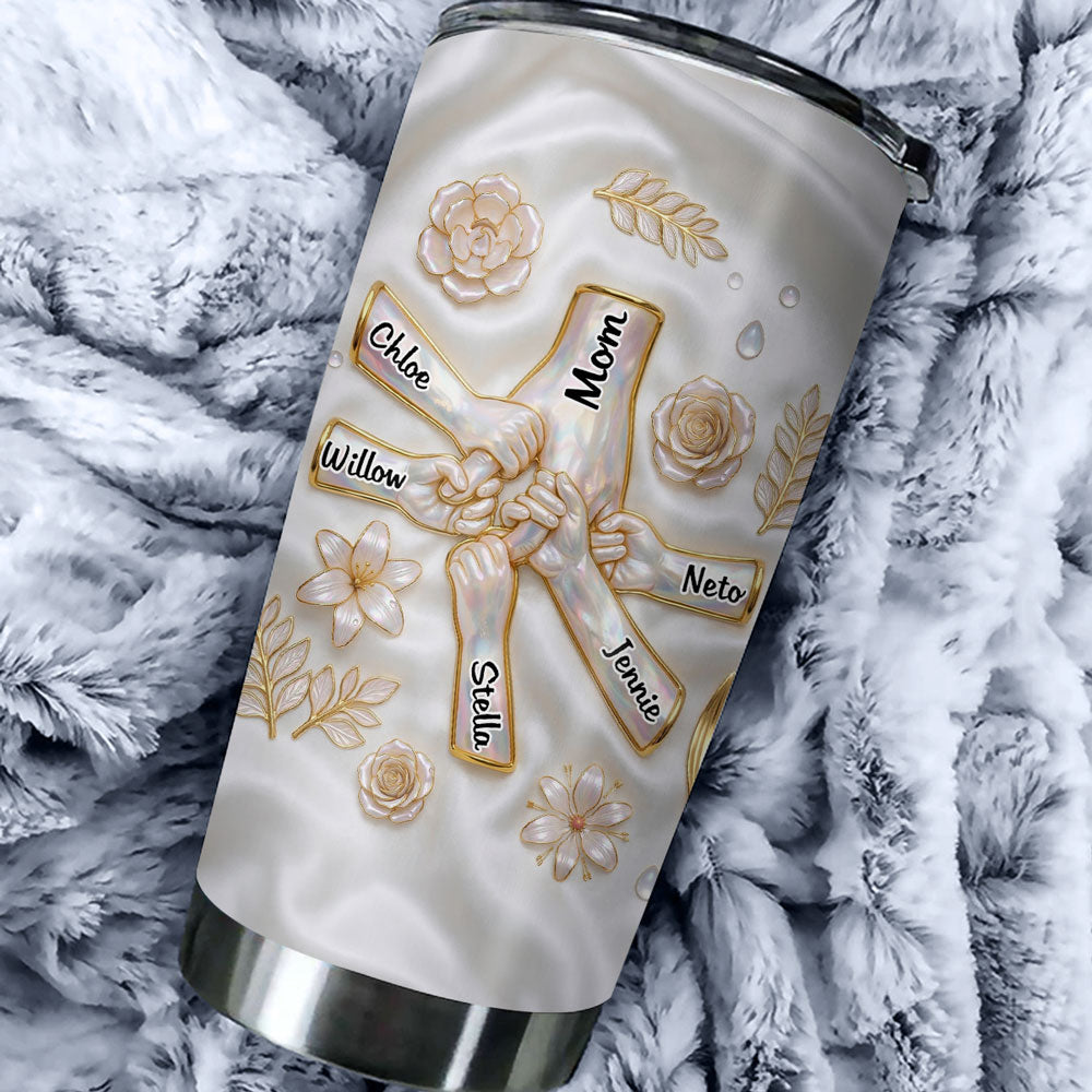 Custom Mother's Day Birthday Gifts For Mom • Holding Hands Family - Personalized 3D Inflated Effect Tumbler