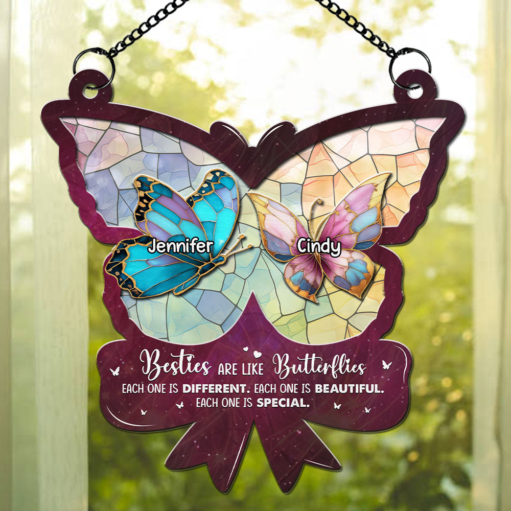 Custom Best Friend Hanging Decor, Friendship Birthday Gifts • Butterflies - Personalized Suncatcher