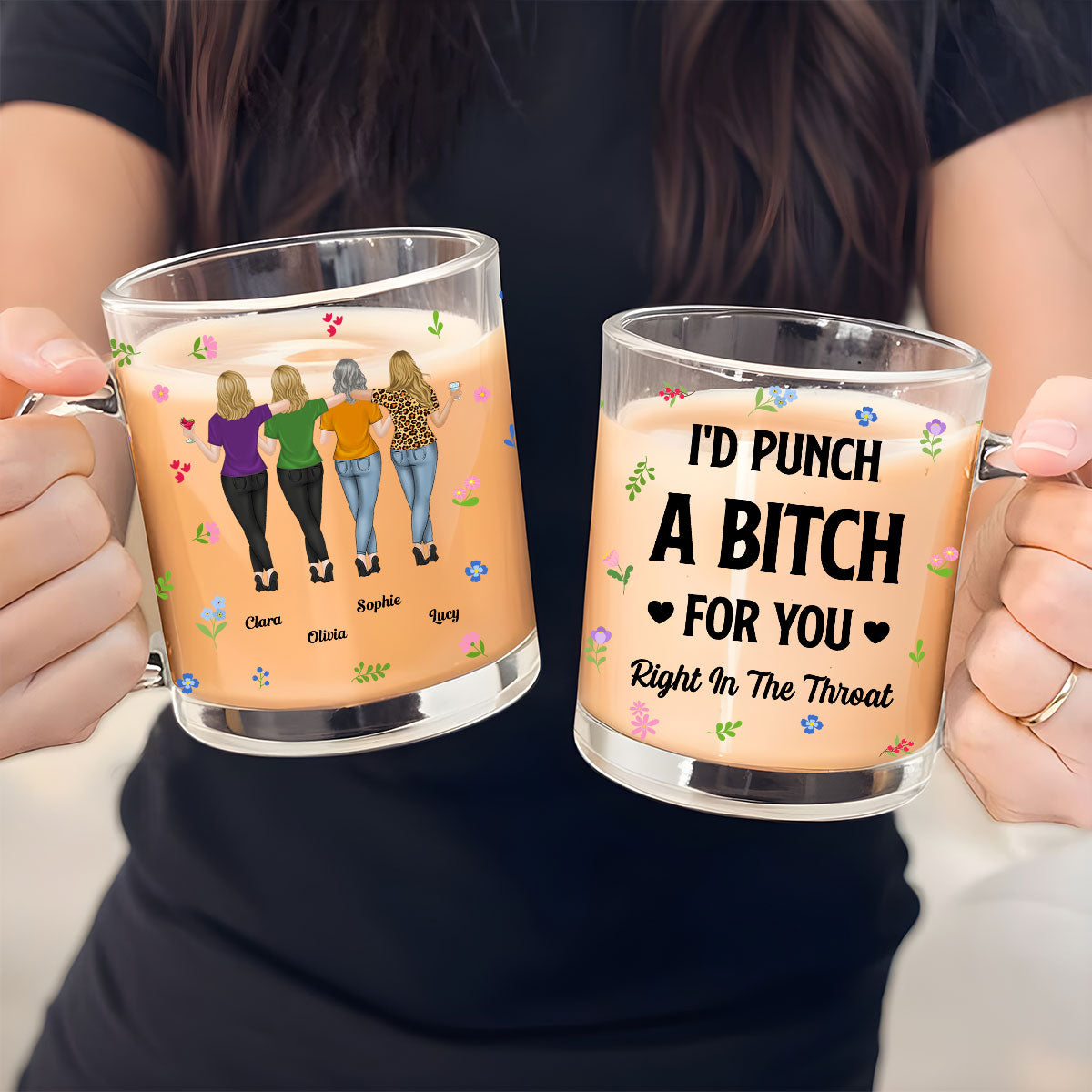 Custom Best Friend, Christmas & Birthday Friendship Keepsake Gift • Punch Bitch Besties - Personalized Glass Mug