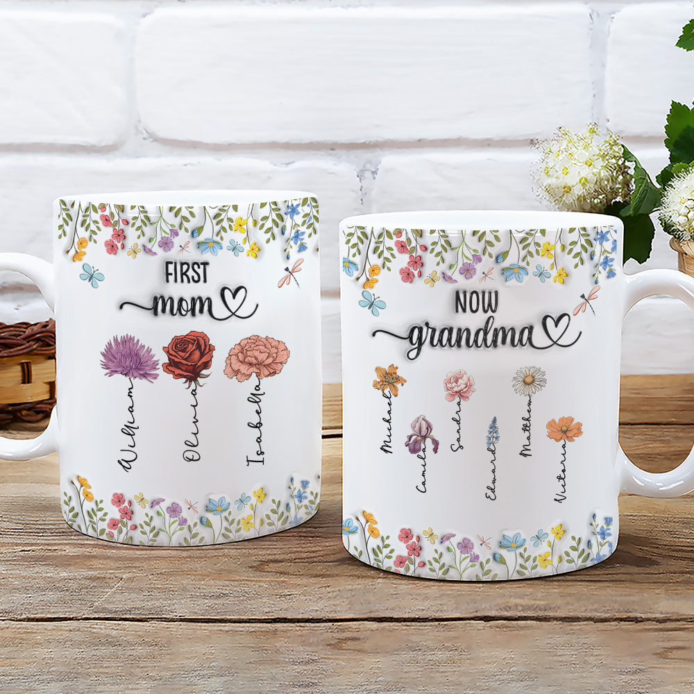 Custom Christmas & Birthday Gift for Mom • First Mom Now Nana - Personalized 3D Inflated Effect Coffee Mug
