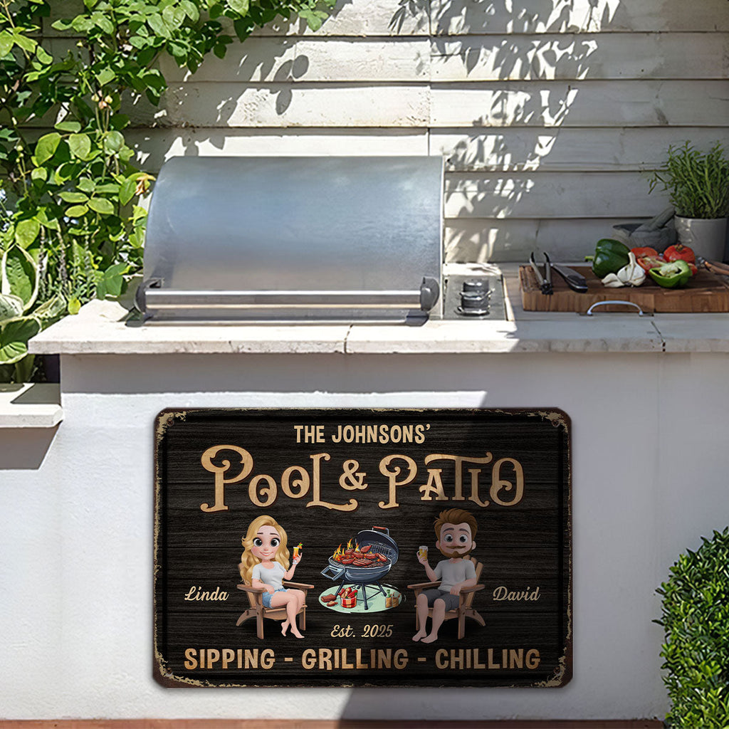 Custom Family Summer Backyard, Patio & Porch Decor • We At Pool And Patio - Personalized Metal Sign