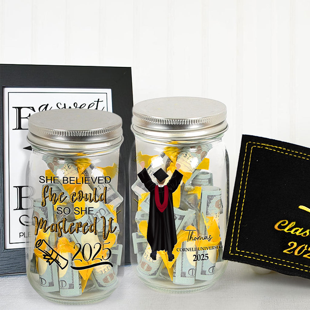 She Believed She Could - Personalized Graduation Mason Jar Light