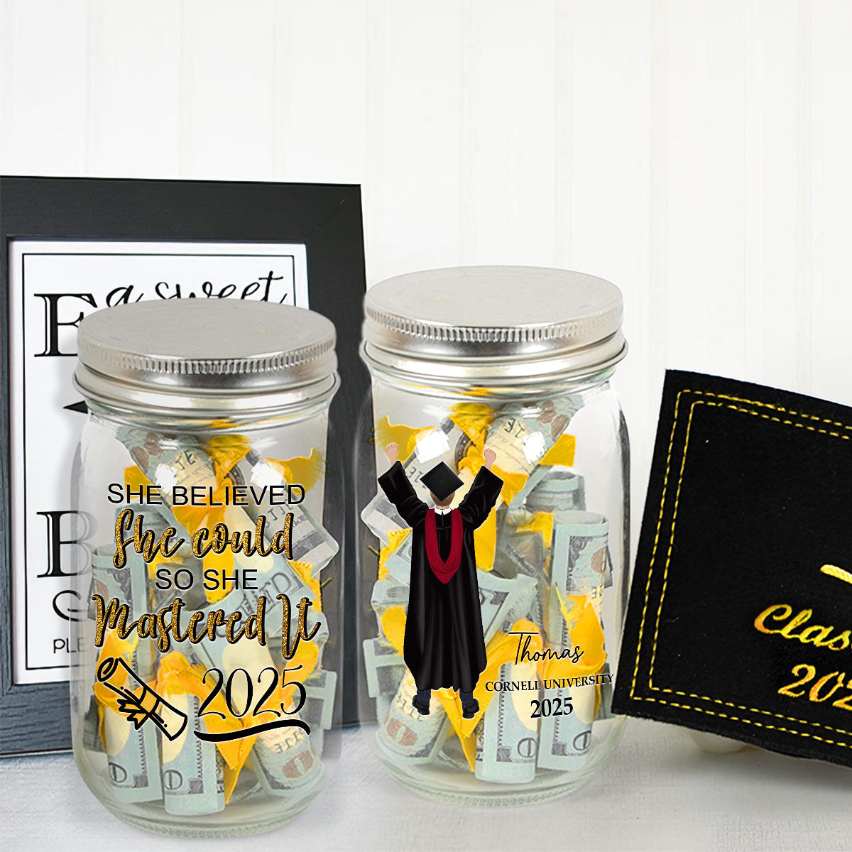 She Believed She Could - Personalized Graduation Mason Jar Light