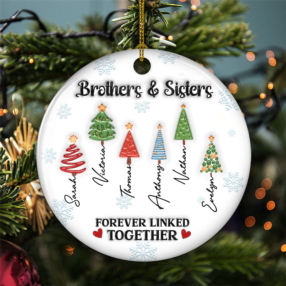 Custom Brothers & Sisters Christmas Ornament •  Family Tree Roots - Personalized 3D Inflated Effect Ceramic Ornament
