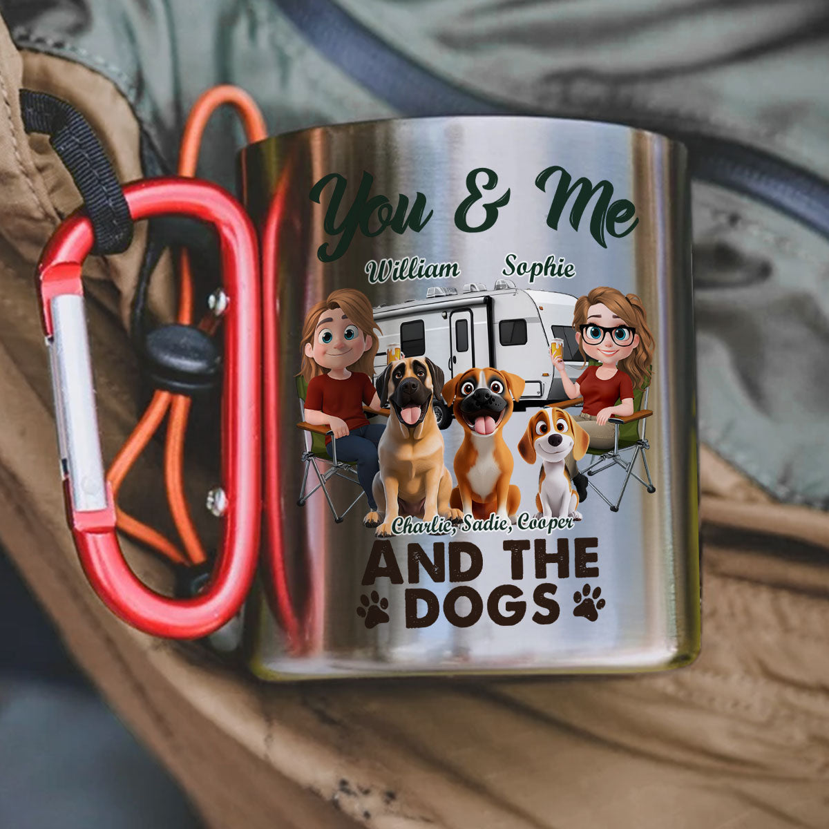 Custom Anniversary Keepsake Gifts For Couple • You & Me And The Dog - Personalized Carabiner Mug