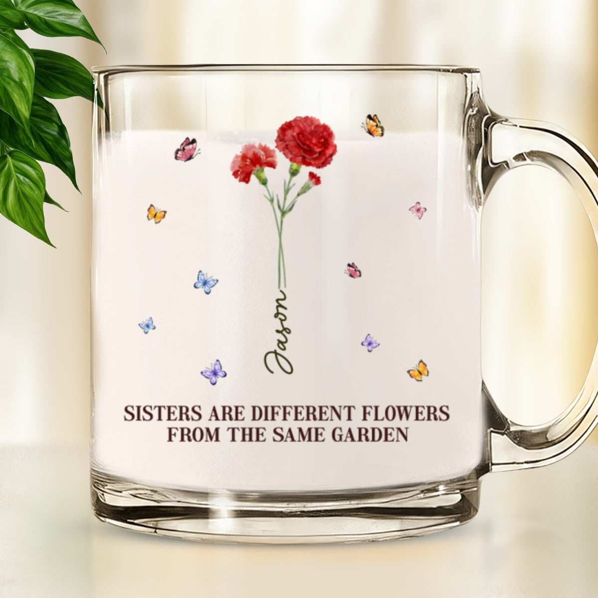 Custom Christmas & Birthday Keepsake Gift • Sisters Are Different Flowers From The Same Garden - Personalized Glass Mug