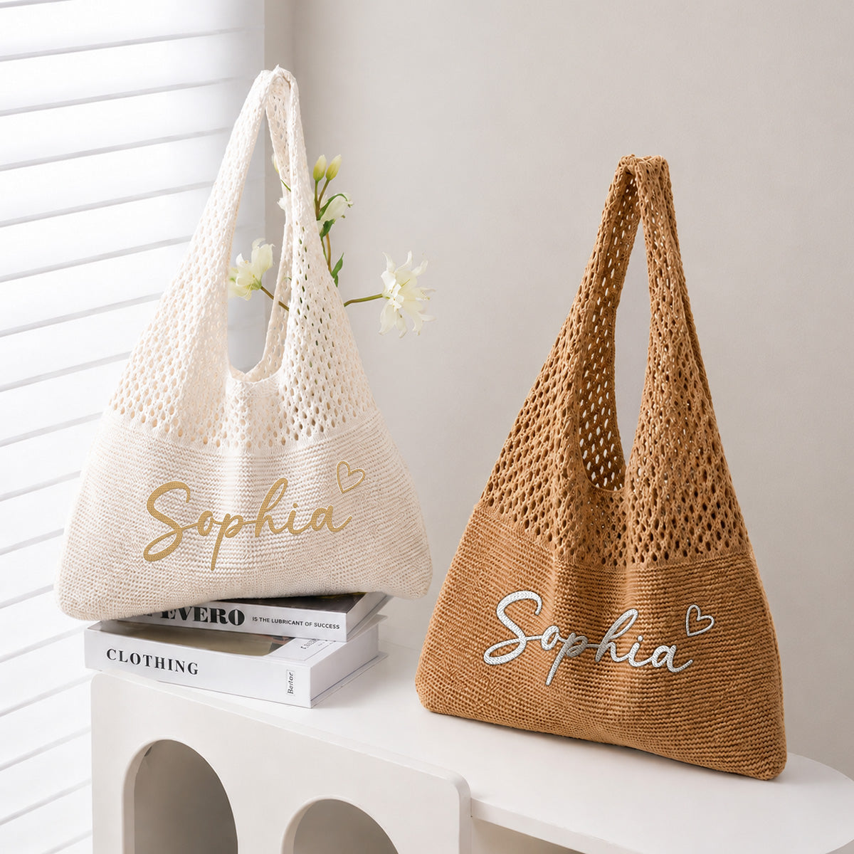Just A Girl Loving The Beach- Personalized Knitted Beach Bag