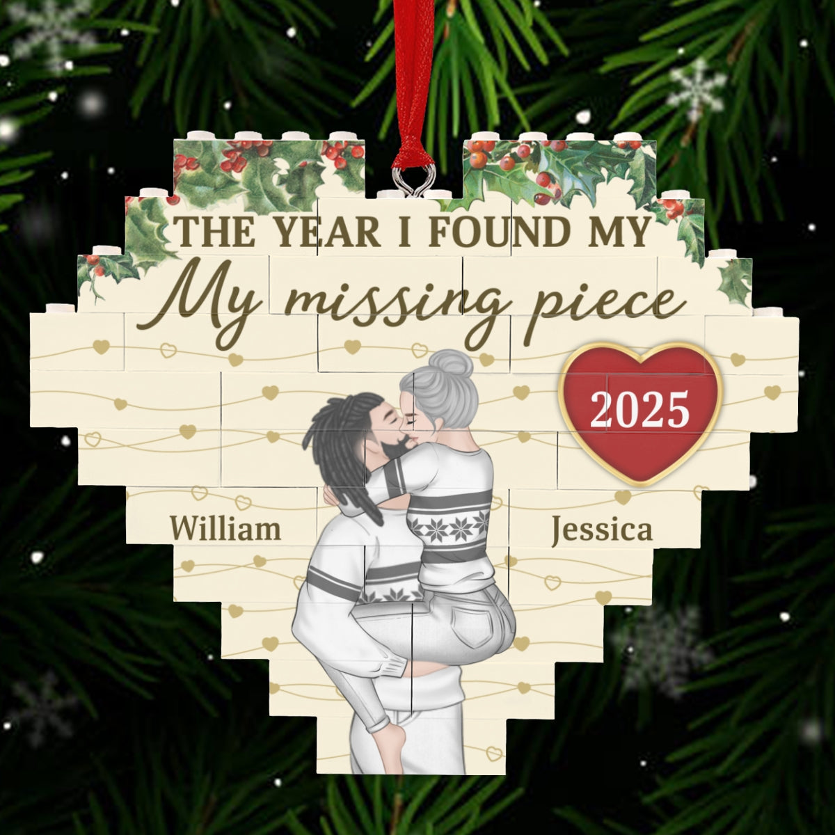 Custom Couple Christmas Ornament, Anniversary Gift •  I Found My Missing Piece - Personalized Heart Puzzle Ornament
