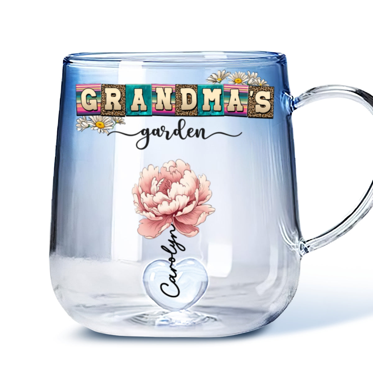 Custom Mother's Day Gift for Mom & Grandma • Lovely Grandma - Personalized Blue Gradient Glass Mug