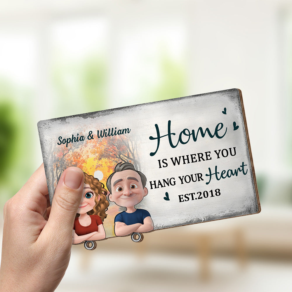 Home Is Where You Hang Your Heart - Personalized Wooden Key Holder With Keychain