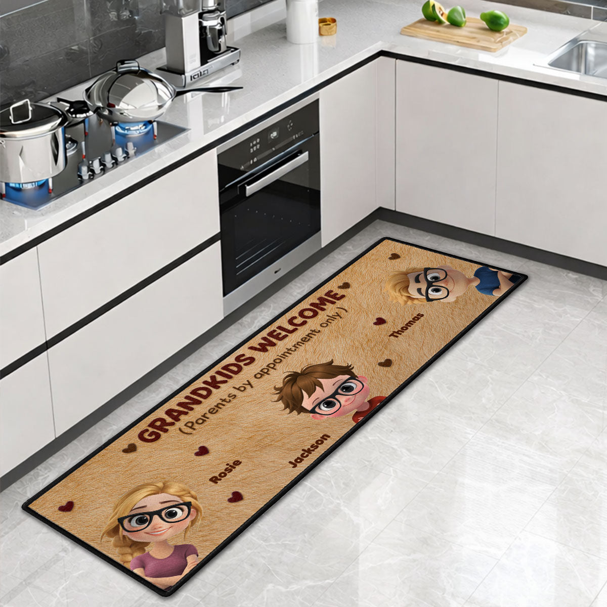 Custom Family Name Rug, Housewarming Birthday Gift For Family Members • Grandkids Welcome - Personalized Runner Rug