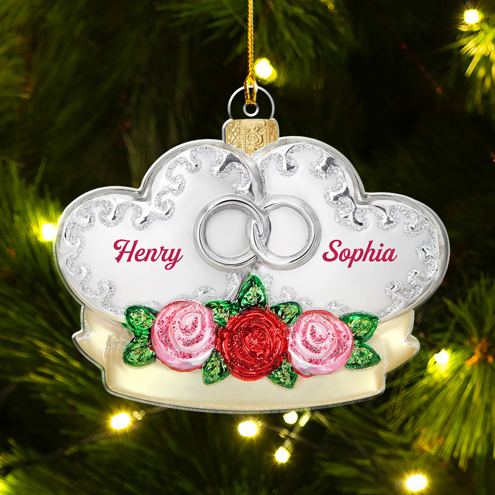 Custom Couple Christmas Ornament, Anniversary Gift •  The Day We Got Married - Personalized 3D Effect Acrylic Ornament