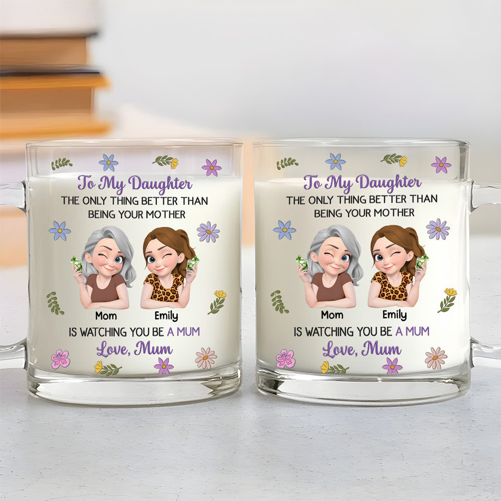 Custom Mother's Day Gift for Daughter • Linked Together Cartoon - Personalized 3D Inflated Effect Glass Mug