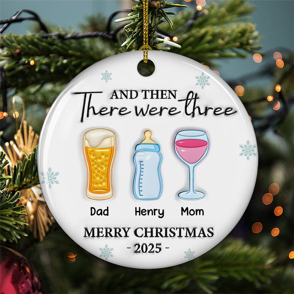 Custom Family First Christmas Ornament •  And Then There Were Four - Personalized 3D Inflated Effect Ceramic Ornament