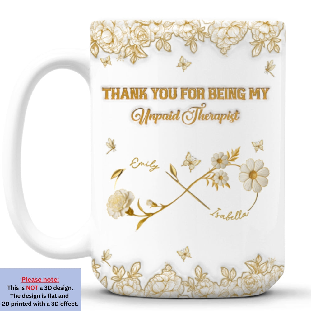 Custom Best Friend, Christmas & Birthday Friendship Keepsake Gift • Gold Flower Bestie - Personalized 3D Inflated Effect Coffee Mug