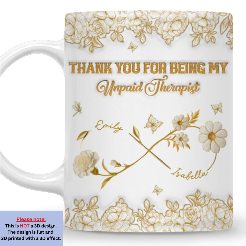 Custom Best Friend, Christmas & Birthday Friendship Keepsake Gift • Gold Flower Bestie - Personalized 3D Inflated Effect Coffee Mug