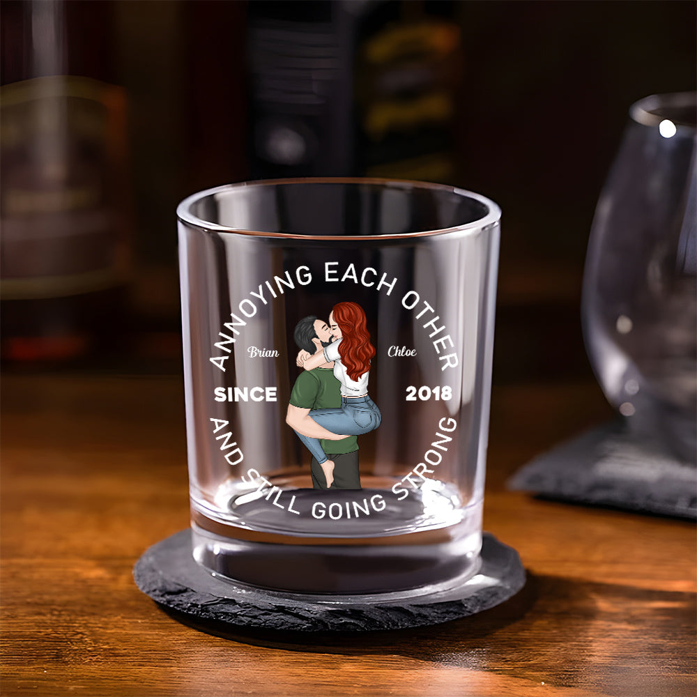 Custom Christmas Anniversary Birthday Drinkware Gifts for Couple • Annoying Each Other - Personalized Whiskey Glass