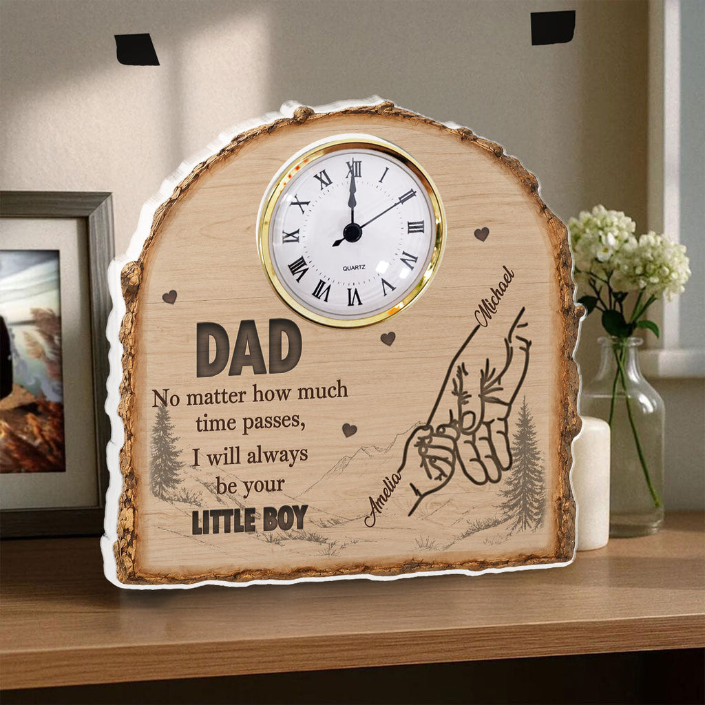 Custom Father's Day Decor, Gift for Dad & Grandpa • No Matter How Much Time Passes - Personalized Acrylic Desk Clock Plaque