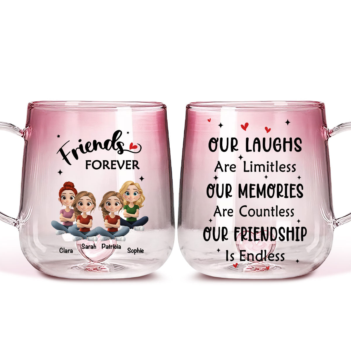 Custom Best Friend, Christmas & Birthday Friendship Keepsake Gift • Limitless Friendship Glow - Personalized Pink Gradient Glass Mug