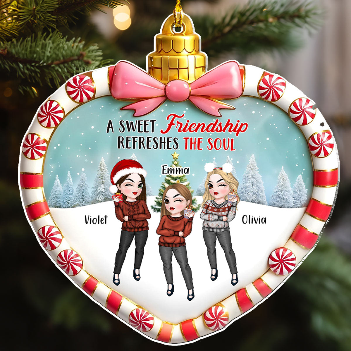 Custom Friendship Christmas Ornament, Best Friend Gift •  Sweet Friends - Personalized Acrylic Ornament