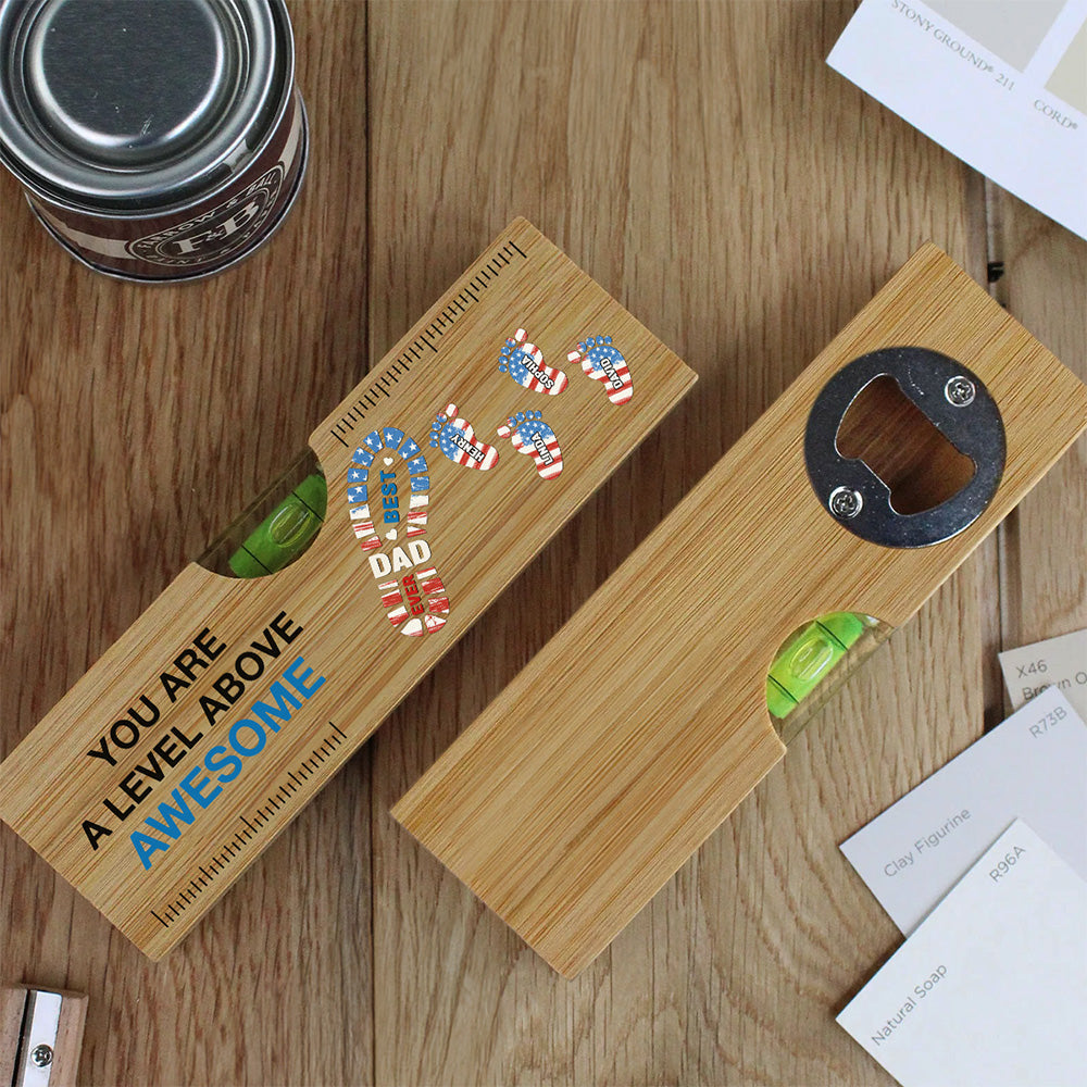 The Power Of Dad Comes From Love - Personalized Wooden Spirit Level Bottle Opener