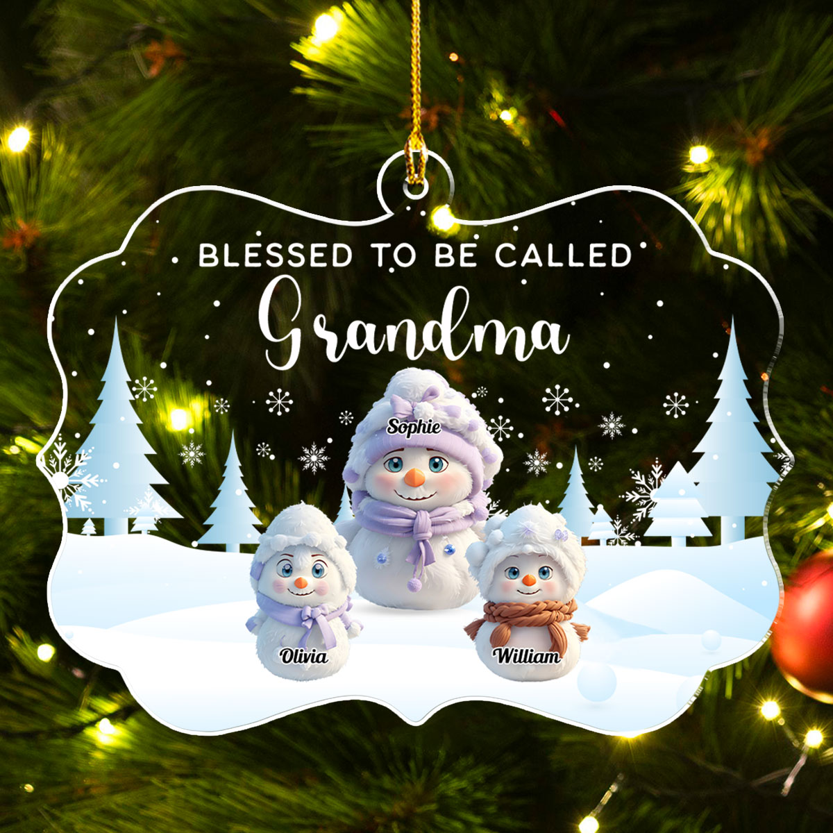 Custom Family Ornament, Christmas Gift for Family Members •  Cute Snowman Christmas - Personalized Acrylic Ornament