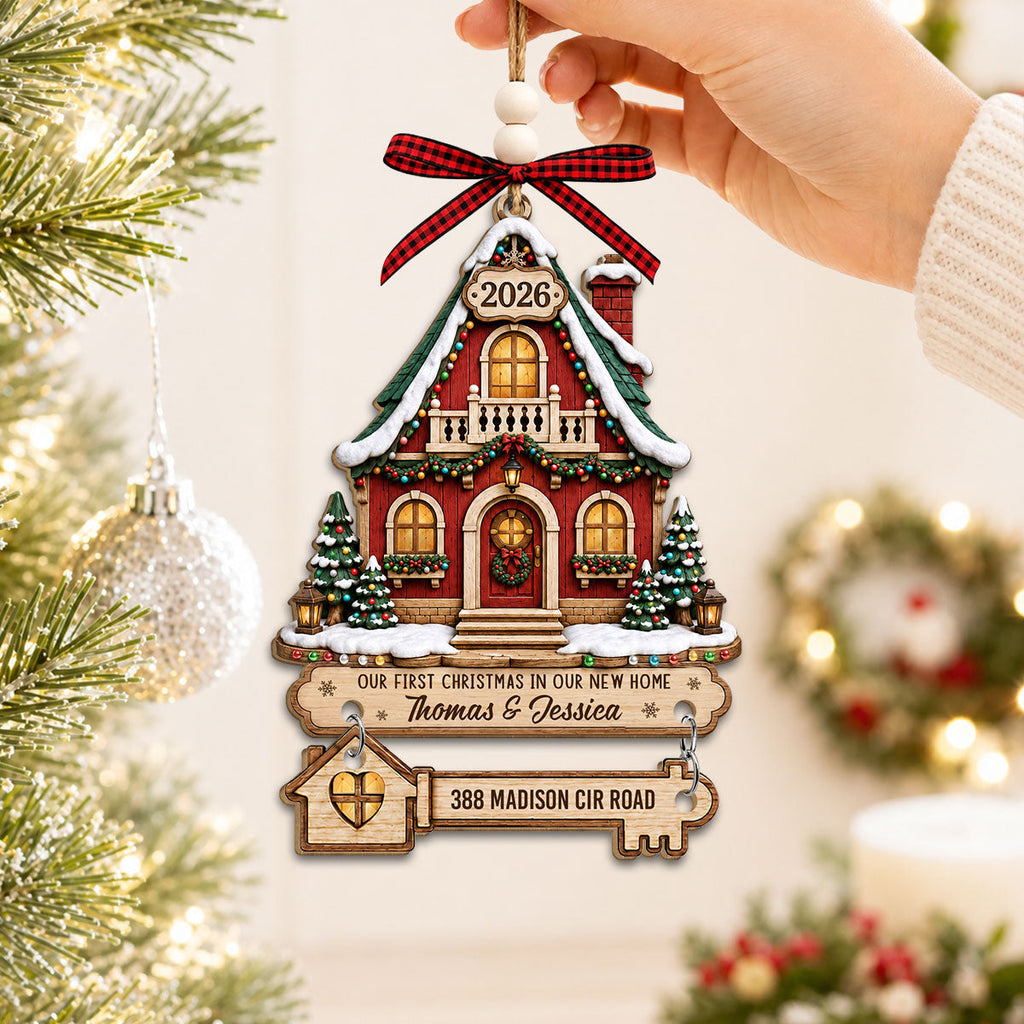 Custom Couple Christmas Ornament, Anniversary Gift •  Making Memories In Our New Home - Personalized Wooden Ornament With Tag