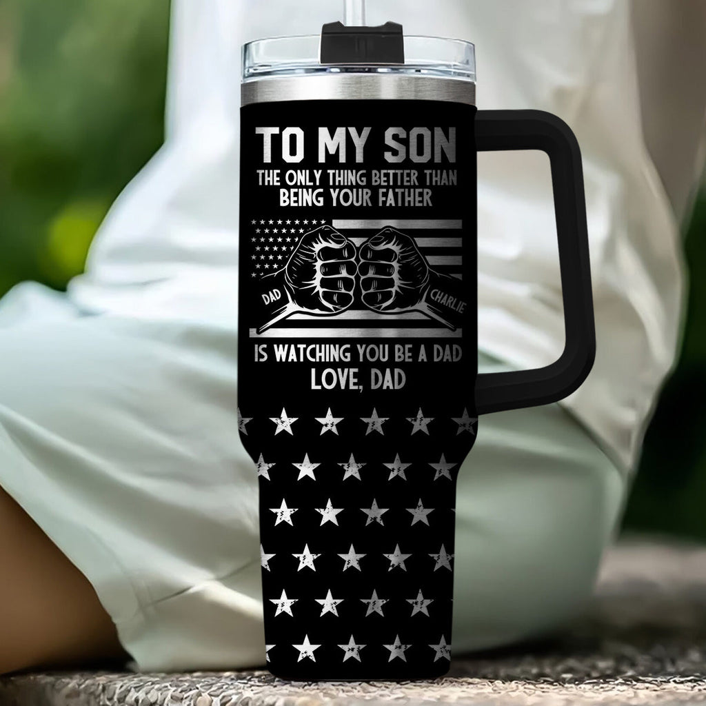 Custom Father's Day Birthday Gifts For Dad • To My Son - Personalized Engraved 40oz Tumbler With Handle