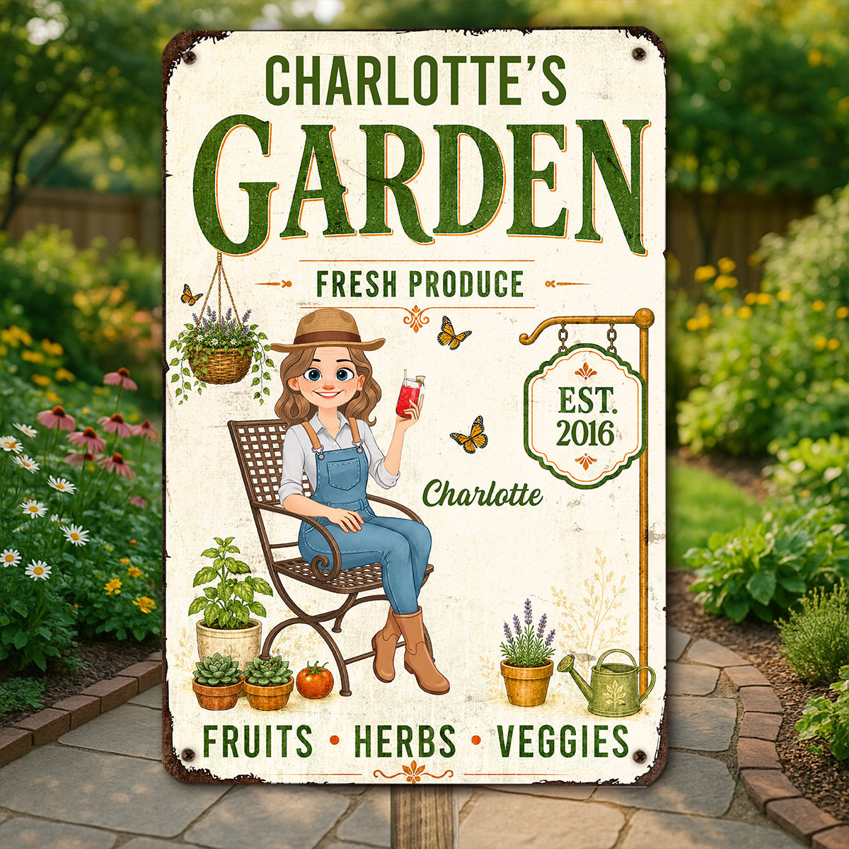 Custom Home Garden Sign, Outdoor Yard & Lawn Decor • My Lovely Garden - Personalized Metal Sign